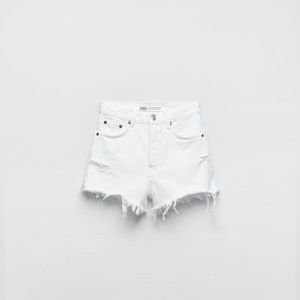White Zara high rise denim shorts